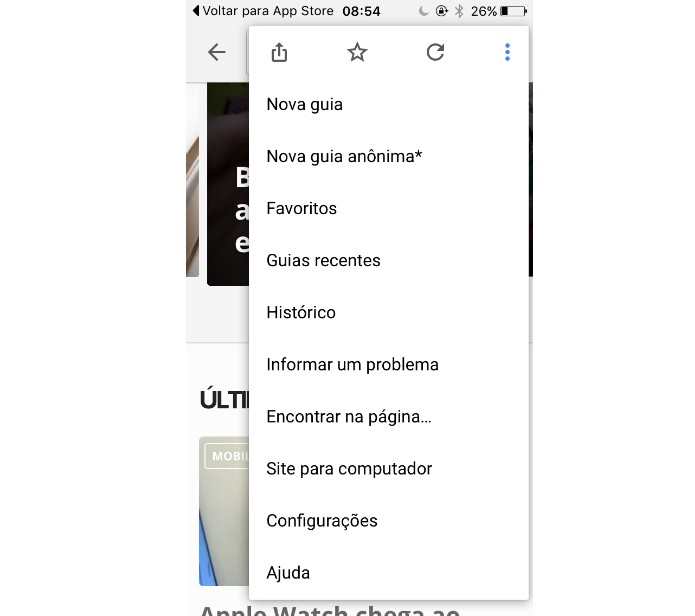 Vá até o menu de três pontos e selecione "Configurações" (Foto: Reprodução/Maria Clara Pestre) Vá até o menu de três pontos e selecione "Configurações" (Foto: Reprodução/Maria Clara Pestre)