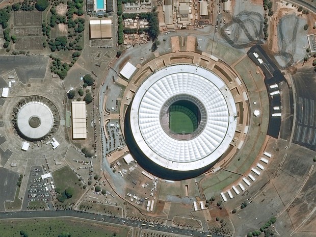 Estádio Nacional, em Brasília, em foto de satélite divulgada em 28 de maio de 2014 (Foto: CNES 2014 Distribution Astrium Services/Spot Image S.A/AFP)