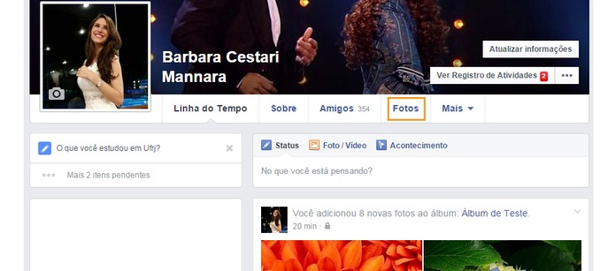Acesse o Facebook e clique em Fotos (Foto: Reprodução/Barbara Mannara)