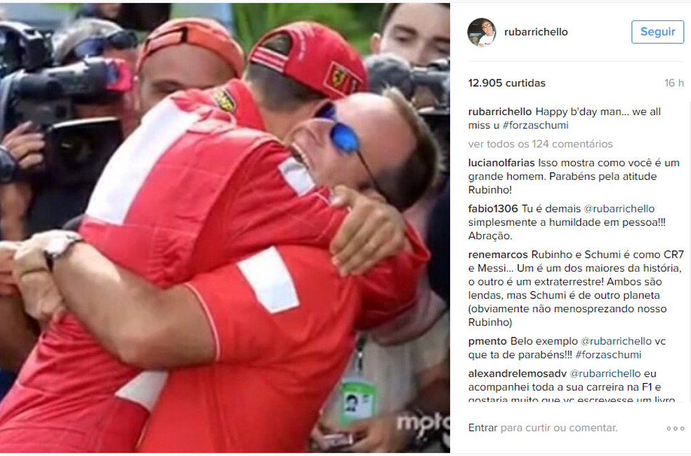 Rubinho também deseja feliz aniversário a Schumi (Foto: Reprodução)