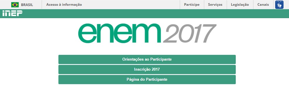 Enem 2017 - Acesso ao portal do participante do exame (Foto: Reprodução/Inep)