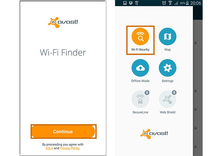 Selecione o ícone no menu para encontrar redes Wi-Fi com app da Avast (Foto: Reprodução/Barbara Mannara)