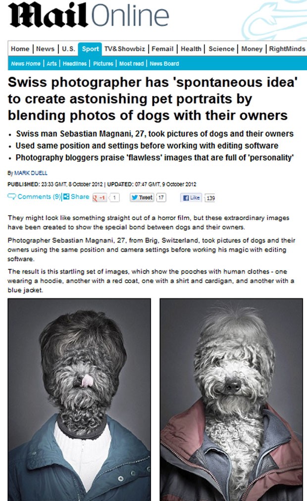Fotógrafo sueco mesclou fotos de cachorros e seus donos para criar um resultado bizarro (Foto: Reprodução/Daily Mail)