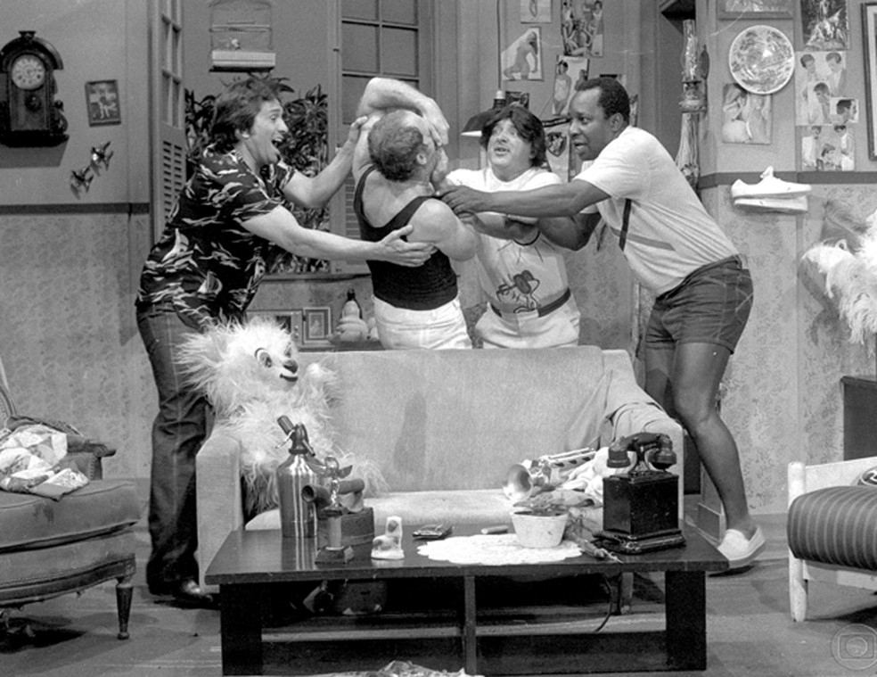 A formação clássica de 'Os Trapalhões'; a partir da esquerda: Dedé, Didi, Zacarias e Mussum (Foto: Geraldo Modesto/TV Globo)