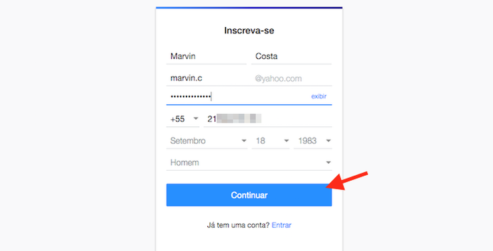 Indicando dados pessoais para criar uma conta no Yahoo Mail (Foto: Reprodução/Marvin Costa) (Foto: Indicando dados pessoais para criar uma conta no Yahoo Mail (Foto: Reprodução/Marvin Costa)) Indicando dados pessoais para criar uma conta no Yahoo Mail (Foto: Reprodução/Marvin Costa) (Foto: Indicando dados pessoais para criar uma conta no Yahoo Mail (Foto: Reprodução/Marvin Costa))