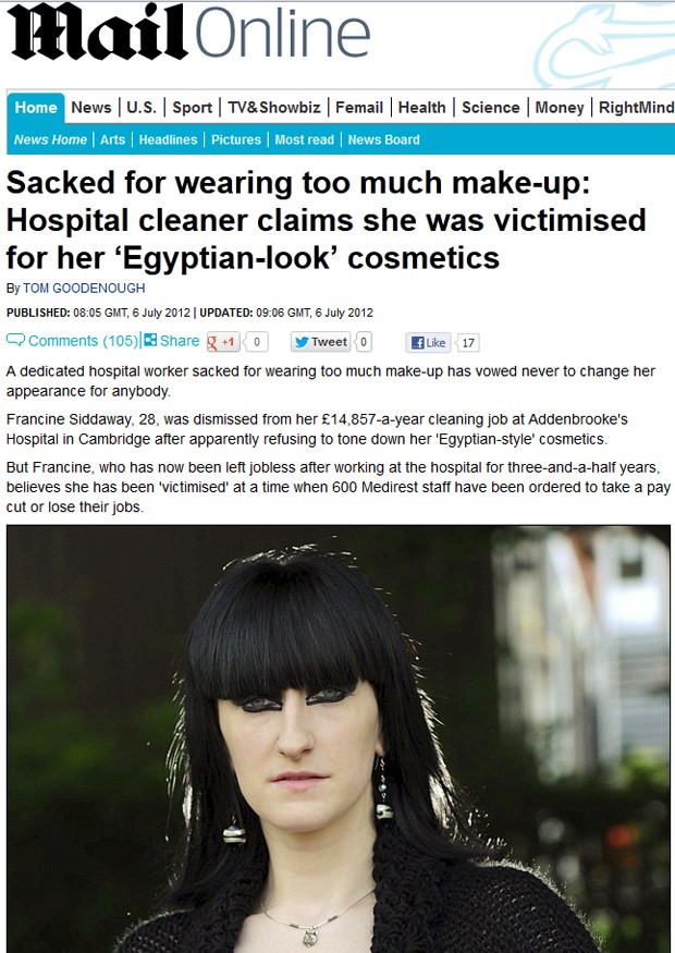Francine Siddaway, de 28 anos, em sua maquiagem do tipo egípcia (Foto: Reprodução)