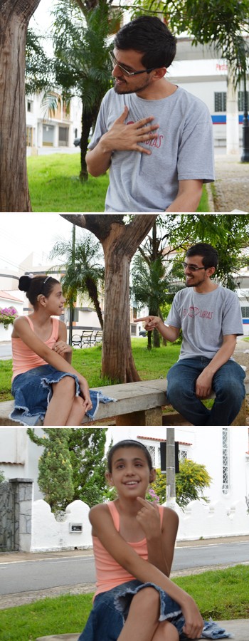 Delmir se comunica em libras com Raíssa, de 11 anos, lavras (Foto: Samantha Silva/G1) Delmir se comunica em libras com Raíssa, de 11 anos, lavras (Foto: Samantha Silva/G1)