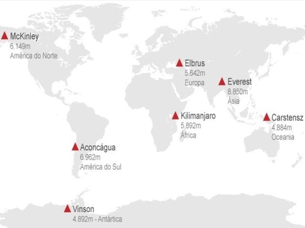 Veja os sete cumes mais altos de todo o planeta no mapa (Foto: Arquivo/ infoesporte)