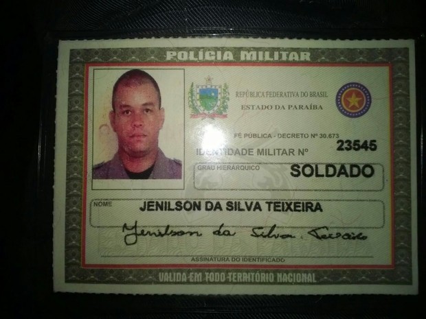 Soldado Jenilson trabalhava na Polícia Militar da Paraíba e foi morto em Macaíba, RN (Foto: Divulgação/Polícia Militar)