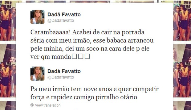 Danielle Favatto conta sobre briga com irmão no Twitter (Foto: Twitter / Reprodução)