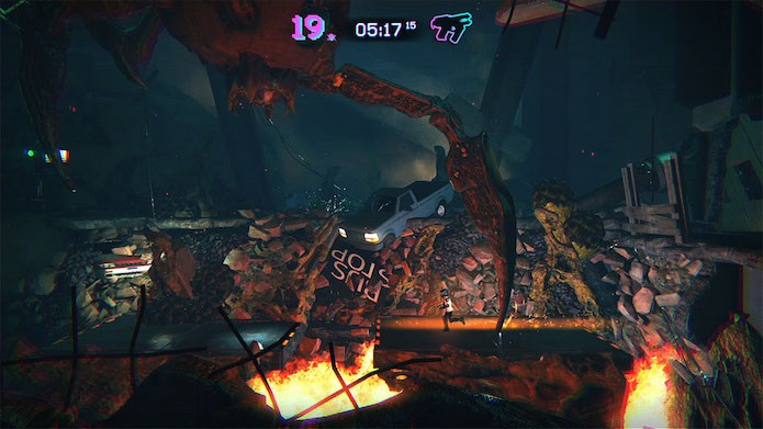 Trials of the Blood Dragon: você também pode se aventurar a pé por certos estágios (Foto: Divulgação/Ubisoft)