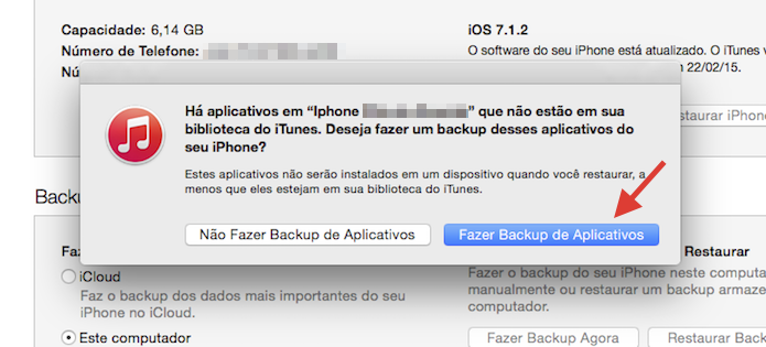 Realizando backups de aplicativos do iPhone com o iTunes (Foto: Reprodução/Marvin Costa)