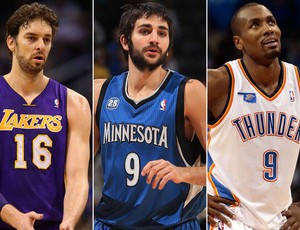 Montagem Basquete NBA - Pau Gasol, Ricky Rubio e Serge Ibaka (Foto: Getty Images)