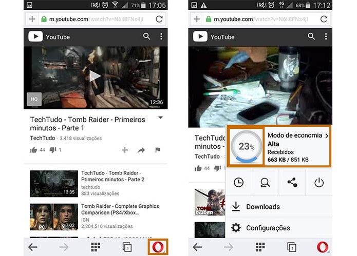 Confira a porcentagem de economia de dados durante o uso do Opera Mini no Android (Foto: Reprodução/Barbara Mannara)
