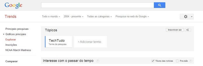 Novo botão Inscrever-se já está disponível no Google Trends. ( Foto:Reprodução/ Milena Pereira)