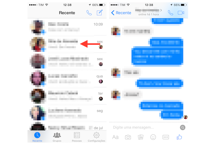 Acessando um chat do Facebook Messenger para iPhone (Foto: Reprodução/Marvin Costa)