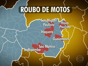 Seis bairros com maior número de roubos de moto (Foto: Reprodução/TV Globo) Seis bairros com maior número de roubos de moto (Foto: Reprodução/TV Globo)