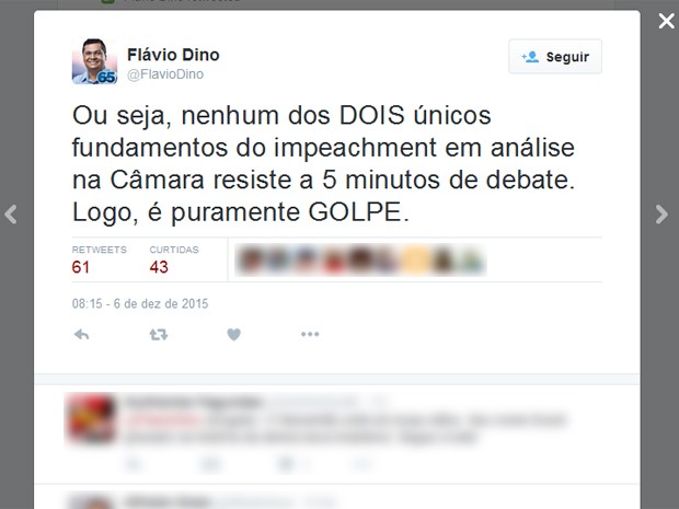 Flávio Dino usou redes sociais para manifestar-se contra impeachment (Foto: Reprodução)