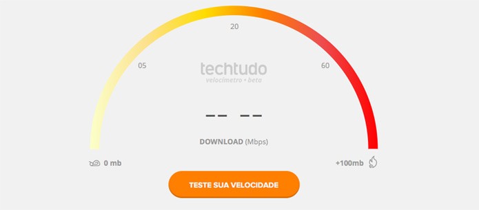 Acesso o Velocímetro do TechTudo e clique em 'Teste a sua Internet' (Foto: Reprodução/TechTudo) Acesso o Velocímetro do TechTudo e clique em 'Teste a sua Internet' (Foto: Reprodução/TechTudo)