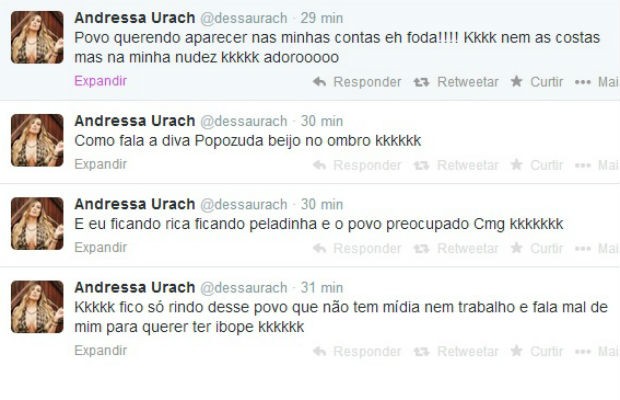 Andressa Urach responde às provocações de Denise Rocha (Foto: Reprodução/Twitter)