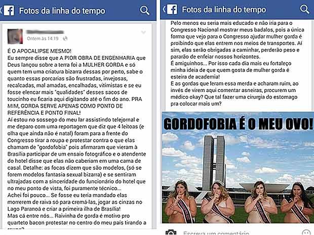 Comentários postados por policial do Distrito Federal sobre manifestação de modelos plus size em Brasília (Foto: Vanusa Lopes/Arquivo Pessoal)
