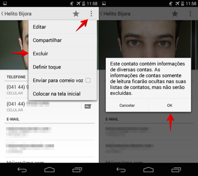 Apagando um contato no Android (Foto: Reprodução/Helito Bijora)