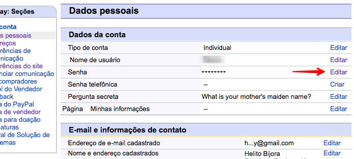 Dados pessoais cadastrados no eBay (Foto: Reprodução/Helito Bijora)