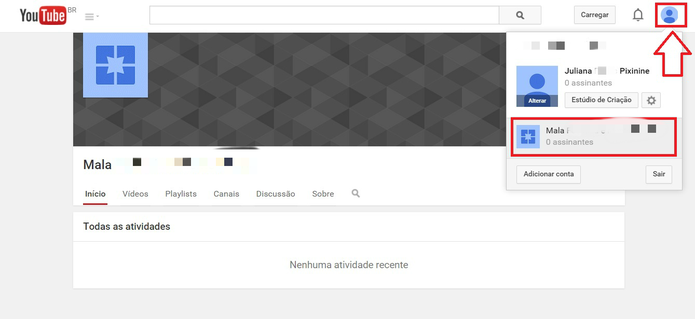 Selecione seu canal para poder editá-lo (Foto: Reprodução/Juliana Pixinine)