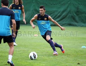 David Villa durante treino do Barcelona (Foto: Reprodução / Site oficial do Barcelona)