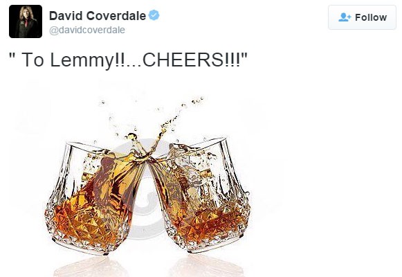 David Coverdale, vocalista do Whitesnake, lamenta morte de Lemmy Kilmister no Twitter (Foto: Reprodução/Twitter/@davidcoverdale)