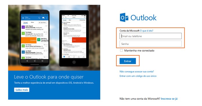 Acesse sua conta do Outlook.com com login e senha (Foto: Reprodução/Barbara Mannara)