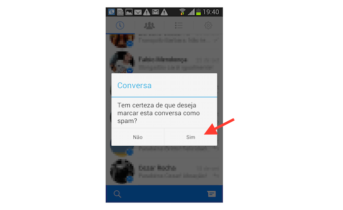 Confirmando a marcação de uma mensagem como spam no Facebook Messenger para Android (Foto: Reprodução/Marvin Costa)