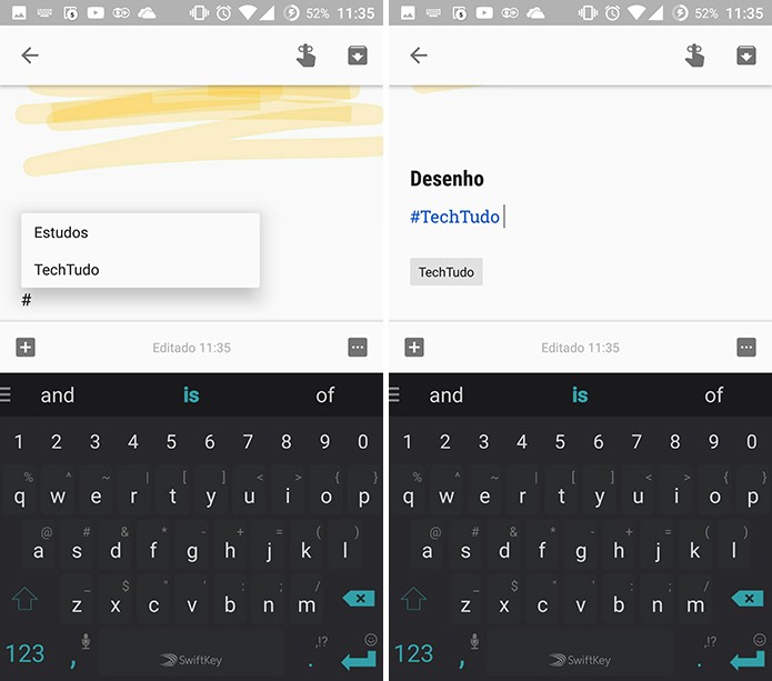 Usuário pode marcar nota no Google Keep para Android com hashtags (Foto: Reprodução/Elson de Souza)