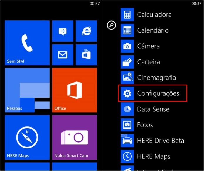 Acesse as configurações do Windows Phone (Foto: Reprodução/Helito Bijora)
