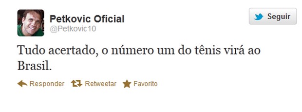 No Twitter, Petkovic afirma que Novak Djokovic virá ao Brasil