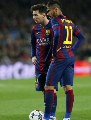 Messi e Neymar Barcelona x Manchester City (Foto: AP)