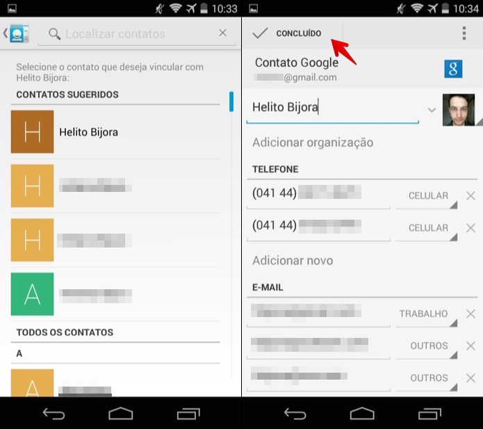Vinculando um contato na agenda do Android (Foto: Reprodução/Helito Bijora)