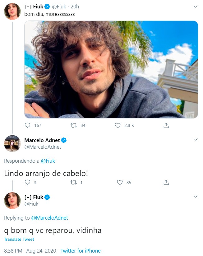 Marcelo Adnet troca elogios com Fiuk em rede social (Foto: Reprodução/Twitter) Marcelo Adnet troca elogios com Fiuk em rede social (Foto: Reprodução/Twitter)