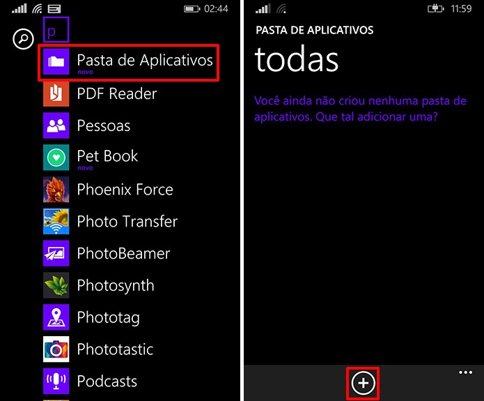 Pasta de Aplicativos oferece a opção de agrupar app no Windows Phone 8 ou 8.1 sem a última atualização (Foto: Reprodução/Elson de Souza)