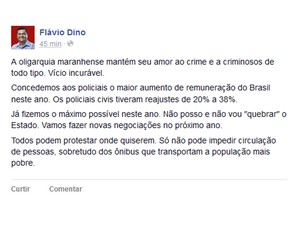 Mensagem do governador foi publicada nas redes sociais (Foto: Reprodução)