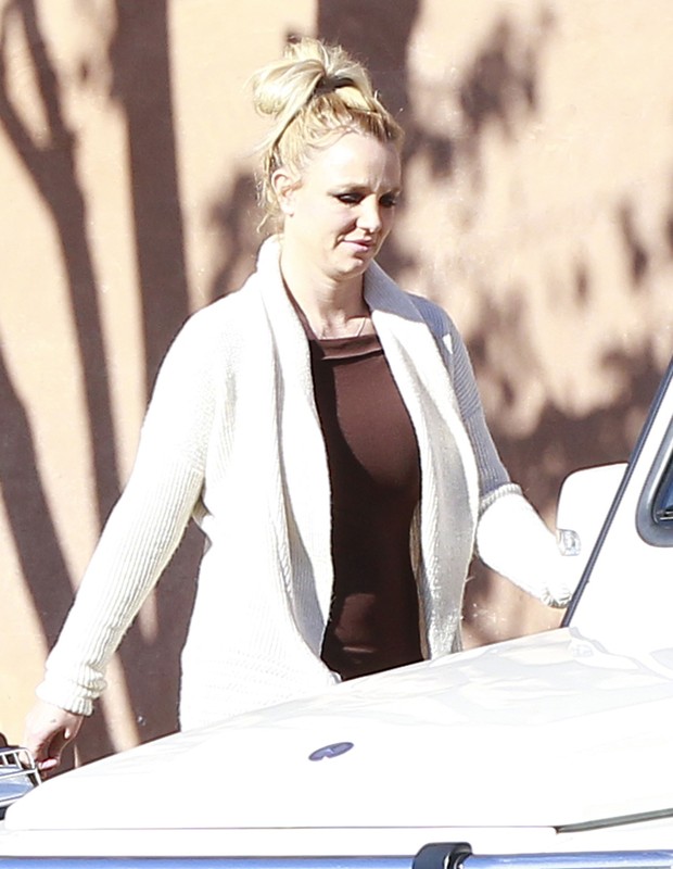 Britney Spears e família em restaurante em Los Angeles (Foto: Grosby Group / Agência)