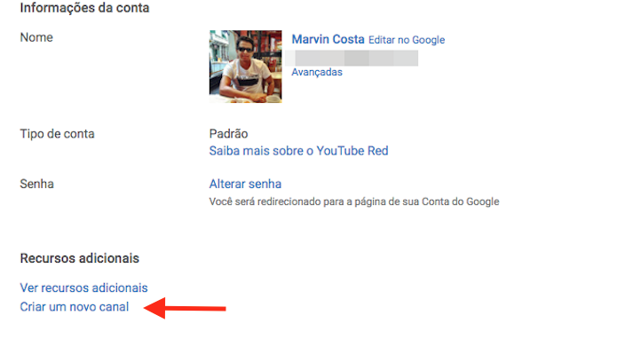 Acessando a função para criar um segundo canal no YouTube (Foto: Reprodução/Marvin Costa)