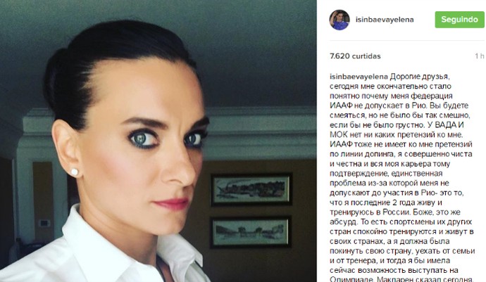 Isinbayeva (Foto: Reprodução/Instagram)