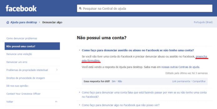 Denunciando abuso ou assédio no Facebook (Foto: Reprodução/Lívia Dâmaso)