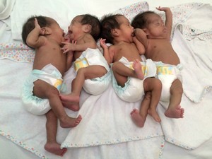 Quadrigmeas indgenas esto juntas em quarto de maternidade em MS (Foto: Cludia Gaigher/ TV Morena)