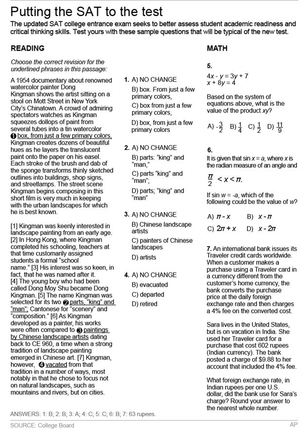 Veja modelo de questão que fará parte do novo SAT (Foto: AP)