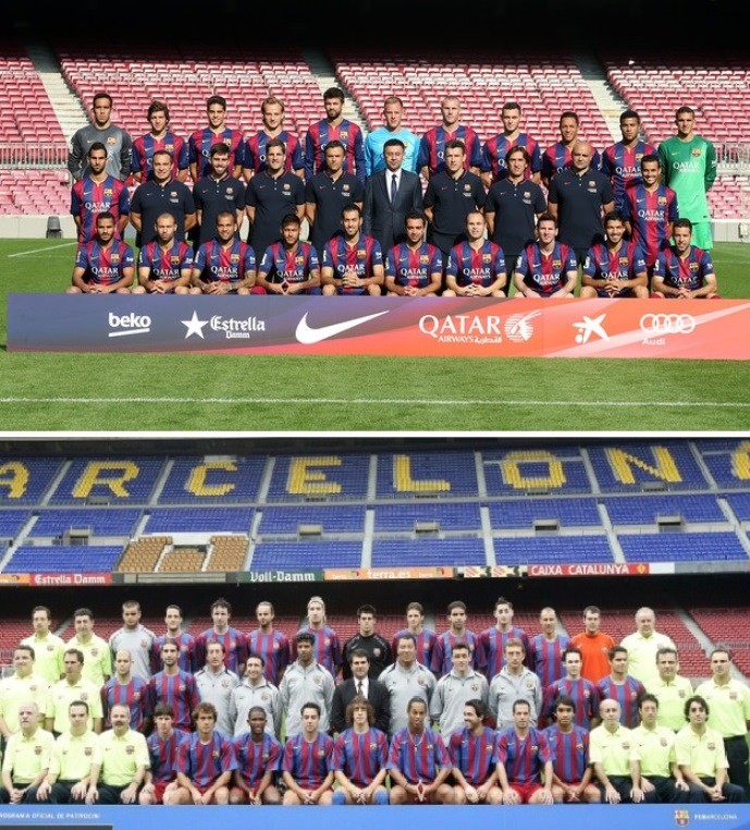 Foto oficial do Barcelona com Neymar e Ronaldinho