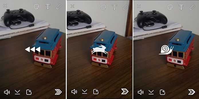 Snapchat possui filtros que podem ser ativados em vídeos para alterar velocidade (Foto: Reprodução/Elson de Souza)
