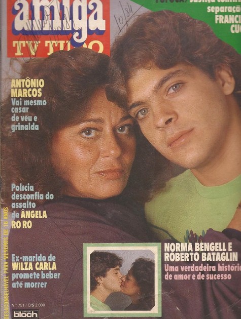 Roberto Battaglin na capa da extinta revista &#39;Amiga&#39; com Norma Bengell, em 1984 (Foto: Reprodução da internet)