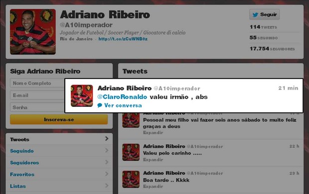 Print twitter Adriano (Foto: Reprodução Twitter)